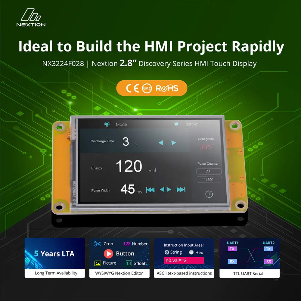 Nextion NX3224F028 2.8-inch HMI Touch Display – Discovery Series TFT LCD Panel (320x240), UART/I2C Interface, for Arduino/Raspberry Pi/ESP32, IoT & DIY Projects (Human Machine Interface)