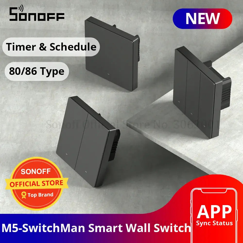 SONOFF M5-3C-80 SwitchMan Smart Wall Switch - 3 Gang Push Button, Works with Alexa & Google Home, eWeLink App Control, Neutral Wire Required (80mm Frame)