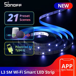 SONOFF L3 RGB Smart LED Strip Lights – 5M/16.4Ft, 16 Million Colors, WiFi & App Control, Works with Alexa & Google Home, Music Sync, DIY Mode, IP20 Non-Waterproof for Indoor Use