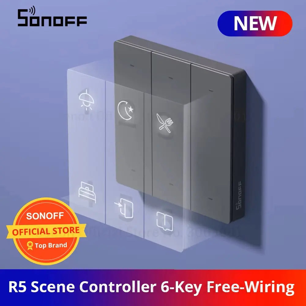 SONOFF SwitchMan R5 Scene Controller - 6-Key Wireless Smart Remote with Battery, eWeLink-Remote Control, Works with SONOFF M5/MINIR3, No Wiring Needed, for Smart Home Automation