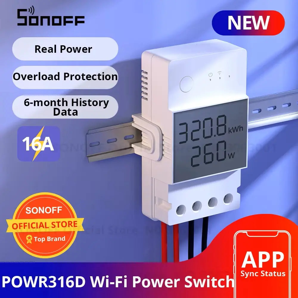 SONOFF POWR316D Smart WiFi Power Meter Switch 16A, Energy Monitor with 6-Month Data, Overload Protection, Works with Alexa & Google Home, POW Elite