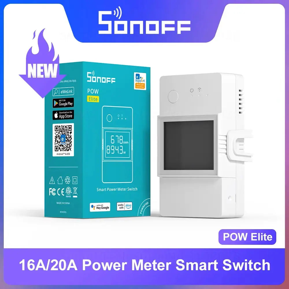 Sonoff POWR320D Elite 20A Smart WiFi Power Meter Switch – Energy Monitoring with 6-Month Data History, Overload Protection, Works with Alexa & Google Home, No Hub Required, eWeLink App, 4400W Heavy Duty