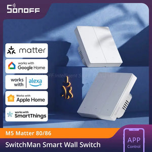 SONOFF M5-1C-80W SwitchMan Smart Wall Switch - 1-Gang Matter Enabled, Works with Alexa/Google/HomeKit, White Touch Panel, No Hub Required, EU Standard 80mm