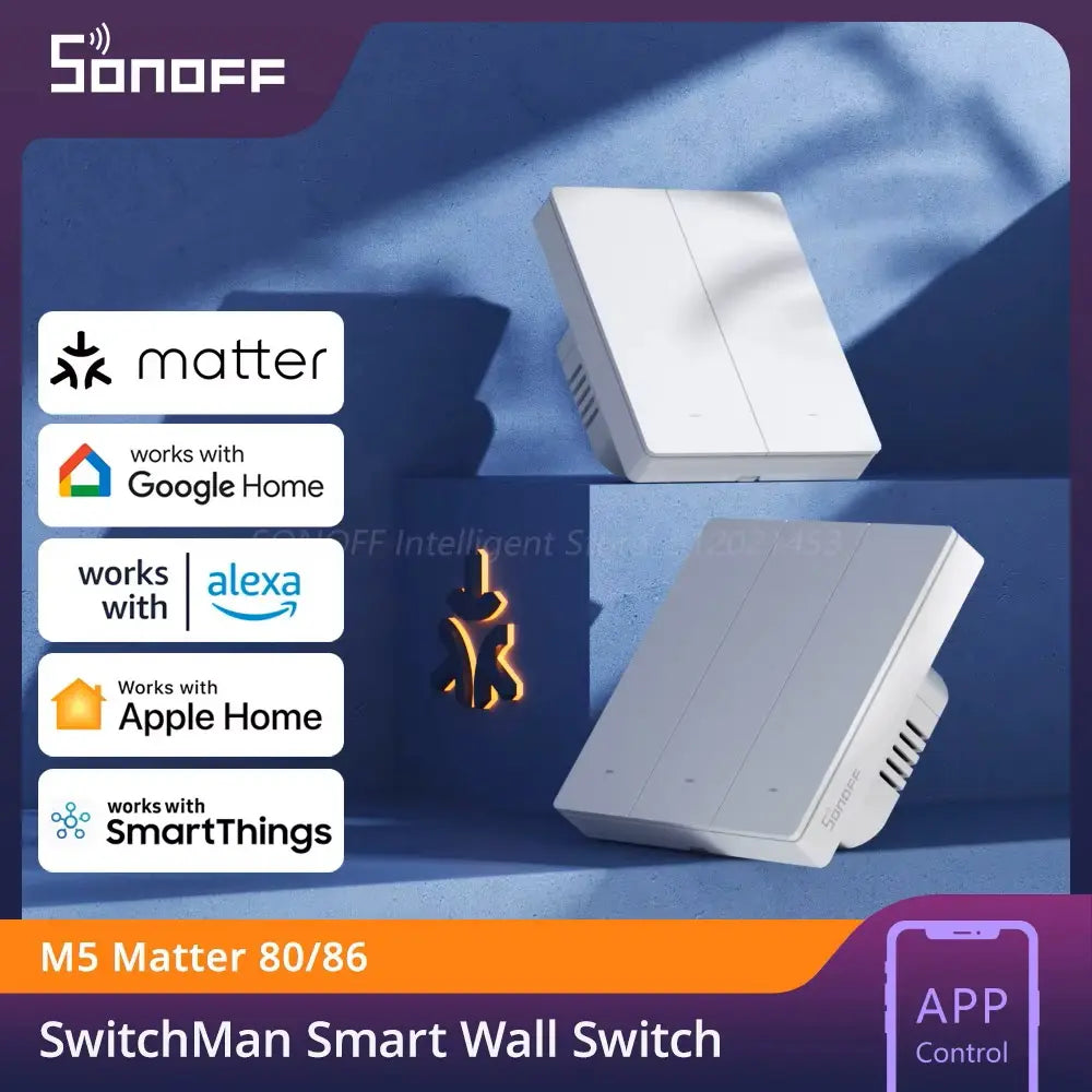 SONOFF M5-3C-80W SwitchMan Smart Wall Switch - 3-Gang Matter Enabled, Works with Alexa/Google/HomeKit, No Hub Required, 80W Max Load, EU Standard (White)