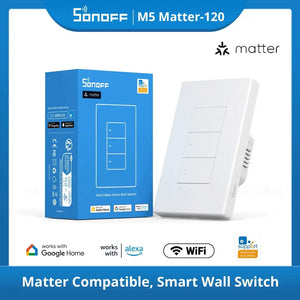 SONOFF M5-3C-120W SwitchMan Smart Wall Switch - 3-Gang Push Button, Works with Alexa/Google Home, 120W Max Load, No Hub Required, Neutral Wire Optional (White)