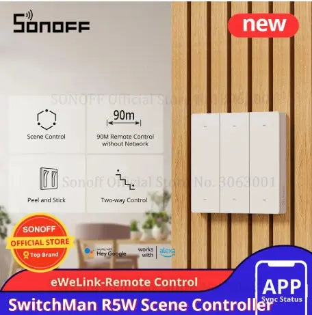 SONOFF Switchman R5W Smart Scene Remote - Wireless Wall Controller for M5/MINIR4 Switches, Works with eWeLink App, Create Custom Smart Home Scenes (White)