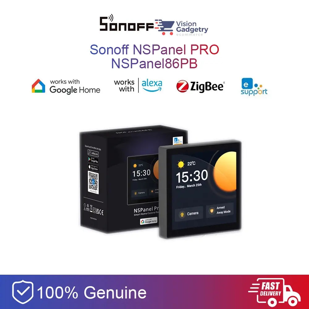 SONOFF NSPanel Pro Smart Home Control Panel – Touchscreen Wall Switch, Smart Scene Hub, Thermostat Display, Works with Alexa & Google Home, Zigbee Gateway, Voice & App Control (EU Version)