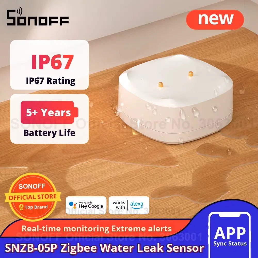 SONOFF SNZB-05P Smart Zigbee 3.0 Water Leak Sensor - IP67 Waterproof with 5ft Detection Cable, 5+ Year Battery, Works with Alexa/Google Home, Smart Alarm & Scene Automation