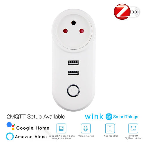 ZigBee 3.0 Smart Plug with Dual USB Ports | Wireless Socket with 2MQTT Setup | Works with Alexa/Google Home/SmartThings | Hub Required | Energy Monitoring | 15A/3680W | White