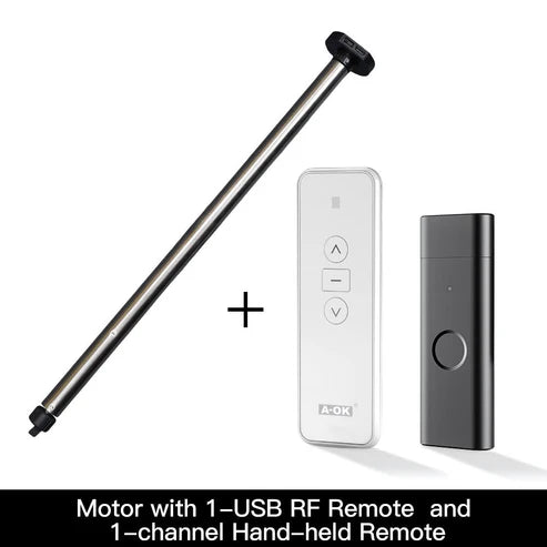 Rechargeable Tubular Roller Blind Motor with RF433 Remote Control – Battery-Powered Smart Motor for Roller Shades, Electric Window Blinds, Automatic Shutter System (Compatible with 28-45mm Tubes)