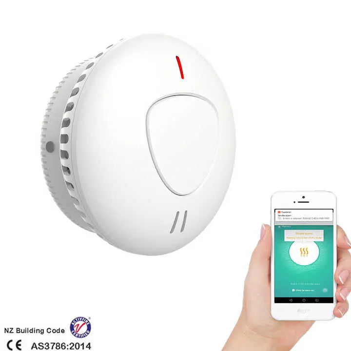 AJ-765-WIFI-RF433 Smart Fire Alarm - 360° Sensing Interconnected Smoke Detector, App Remote Control, Works with Smart Life, Alexa/Google Home, 85dB Alarm, Phone/SMS Alerts