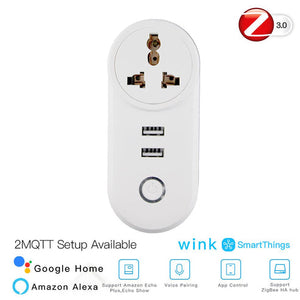 ZigBee 3.0 Smart Plug with Dual USB Ports | Wireless Socket with 2MQTT Setup | Works with Alexa/Google Home/SmartThings | Hub Required | Energy Monitoring | 15A/3680W | White