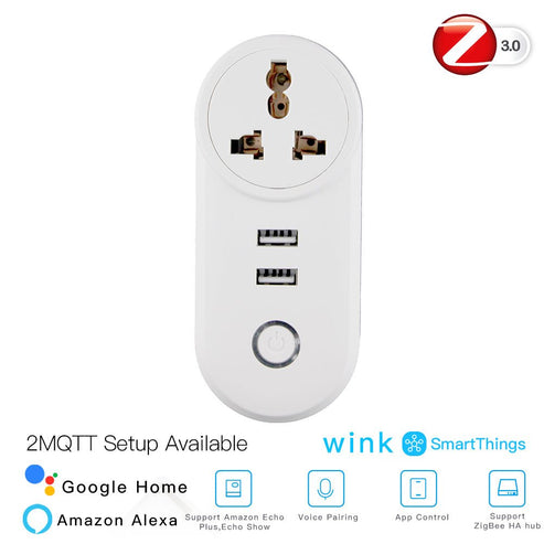 ZigBee 3.0 Smart Plug with Dual USB Ports | Wireless Socket with 2MQTT Setup | Works with Alexa/Google Home/SmartThings | Hub Required | Energy Monitoring | 15A/3680W | White