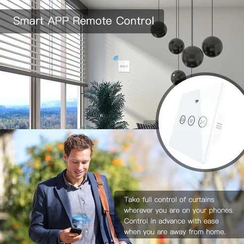 Smart Curtain Switch WiFi & RF433 - Single Pole Neutral Wire Required, Compatible with Roller Shutters, Blinds, Motorized Curtains - Works with Alexa/Google Home (EU Standard)