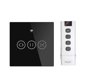 MOES ZigBee Curtain Switch Smart Touch – RF433 Roller Blinds & Shutter Switch, Works with Alexa/Google Home, SmartThings, Hub Required, Timer & Remote Control, Neutral Wire Required, EU Version