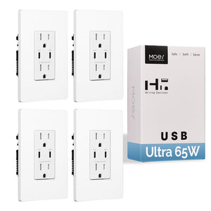 MOES 30W USB-C Wall Outlet with Power Delivery | 20A Heavy Duty Electrical Socket | Fast Charging Smart Receptacle | Tamper-Resistant | 2 USB Ports + 2 AC Outlets | Easy Installation | White