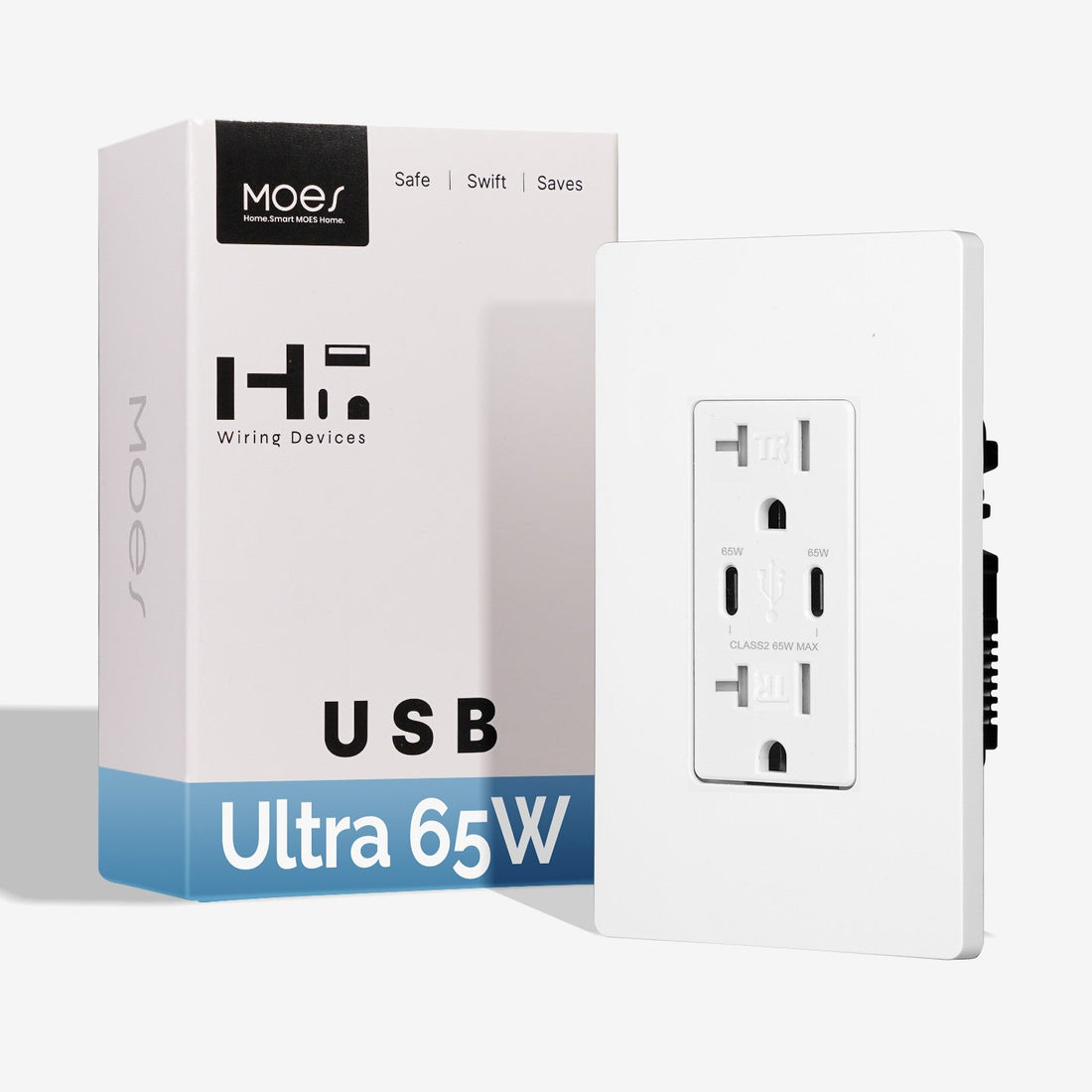 MOES 30W USB-C Wall Outlet with Power Delivery | 20A Heavy Duty Electrical Socket | Fast Charging Smart Receptacle | Tamper-Resistant | 2 USB Ports + 2 AC Outlets | Easy Installation | White