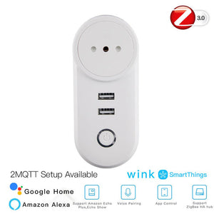 ZigBee 3.0 Smart Plug with Dual USB Ports | Wireless Socket with 2MQTT Setup | Works with Alexa/Google Home/SmartThings | Hub Required | Energy Monitoring | 15A/3680W | White