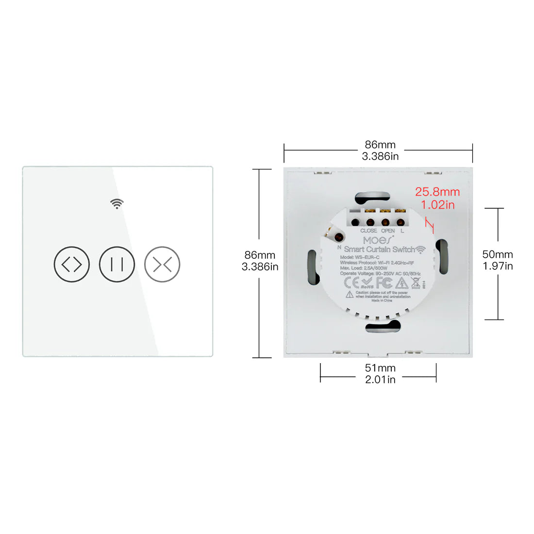 Smart Curtain Switch WiFi & RF433 - Single Pole Neutral Wire Required, Compatible with Roller Shutters, Blinds, Motorized Curtains - Works with Alexa/Google Home (EU Standard)