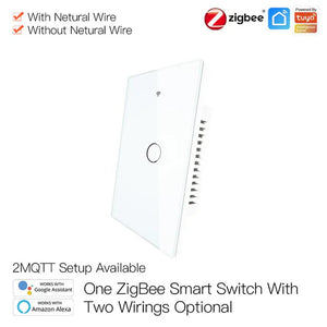 ZigBee Smart Light Switch, Touch Panel Wall Switch, Neutral Wire Optional, No Capacitor Needed, Compatible with Alexa & Google Home, Multi-Control & Remote Access, FCC Certified, for US Household