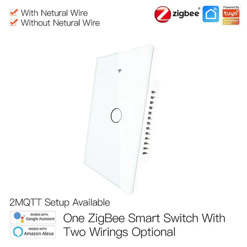 ZigBee Smart Light Switch, Touch Panel Wall Switch, Neutral Wire Optional, No Capacitor Needed, Compatible with Alexa & Google Home, Multi-Control & Remote Access, FCC Certified, for US Household