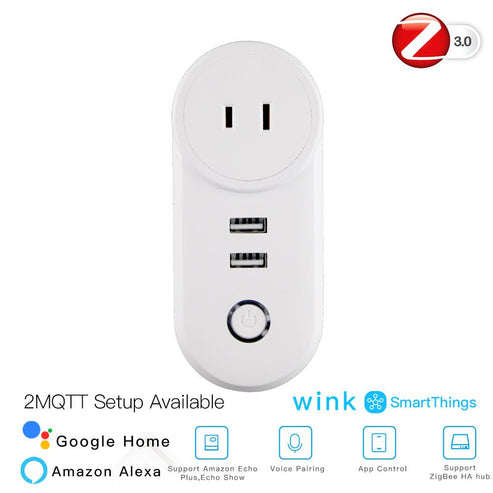 ZigBee 3.0 Smart Plug with Dual USB Ports | Wireless Socket with 2MQTT Setup | Works with Alexa/Google Home/SmartThings | Hub Required | Energy Monitoring | 15A/3680W | White