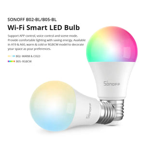 SONOFF B05-BL Smart LED Bulb - WiFi & Dimmable Light Bulb, 220V-240V, 16 Million Colors, Works with Alexa & Google Home, Remote Control via eWeLink App, Voice Control, Group Control, Timer
