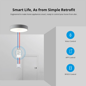 SONOFF RFR2 WiFi Smart Switch with RF Receiver - Dual Control via App & RF Remote, Works with Alexa/Google Home, No Hub Required, DIY Installation for Smart Home