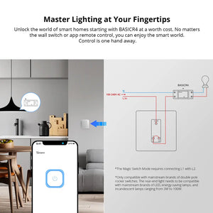 SONOFF BASICR4 WiFi Smart Switch 10A 2400W - ESP32 Chip, eWeLink & IFTTT Compatible, Works with Alexa/Google Home/S-MATE2 R5, Magic Switch Module for Smart Home Automation