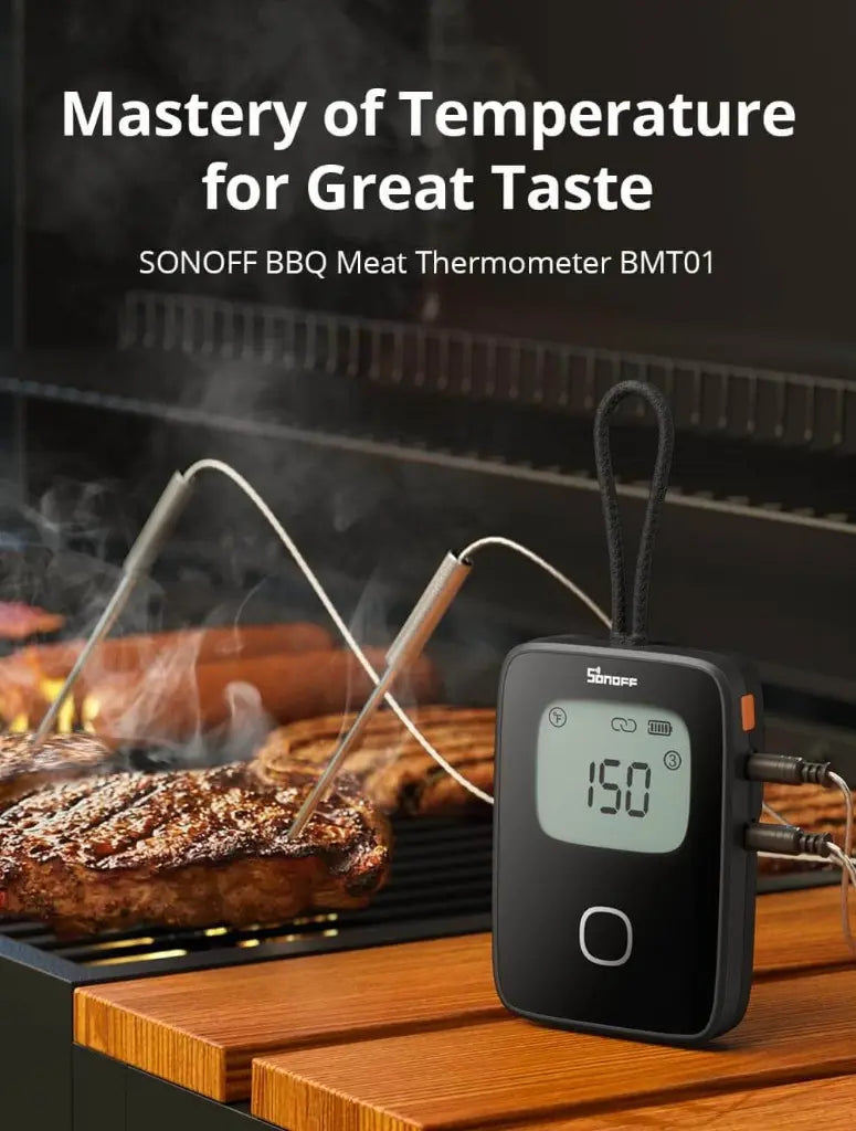 SONOFF BMT01 Smart BBQ Meat Thermometer - Wireless Bluetooth Grill Thermometer with 4 Probes, IP67 Waterproof, 330ft Range - Works with eWeLink App for iPhone/Android - Perfect for Smoking, Grilling & Cooking
