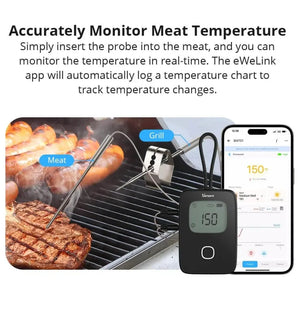 SONOFF BMT01 Smart BBQ Meat Thermometer - Wireless Bluetooth Grill Thermometer with 4 Probes, IP67 Waterproof, 330ft Range - Works with eWeLink App for iPhone/Android - Perfect for Smoking, Grilling & Cooking