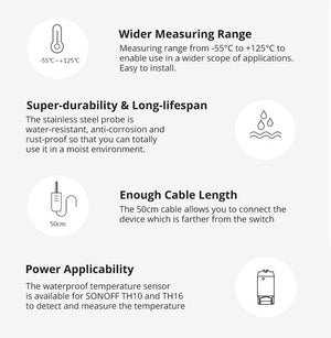 WTS01 Waterproof Temperature Sensor with RJ9 4P4C Connector - Compatible with Sonoff TH Elite & TH Origin - High Accuracy Environmental Sensor for Smart Home/Industrial Monitoring