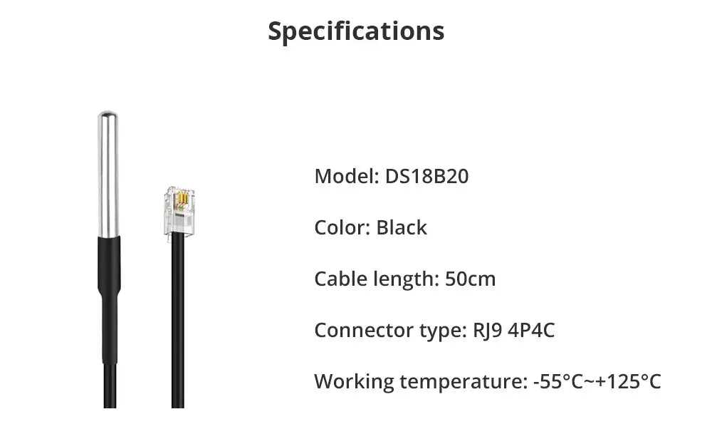 WTS01 Waterproof Temperature Sensor with RJ9 4P4C Connector - Compatible with Sonoff TH Elite & TH Origin - High Accuracy Environmental Sensor for Smart Home/Industrial Monitoring