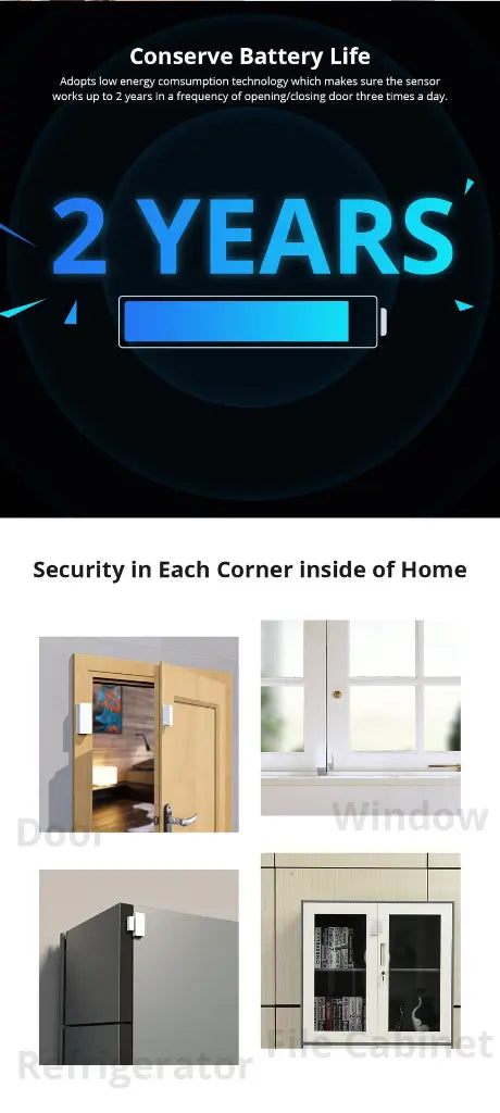 SONOFF DW2-RF 433MHz Wireless Door/Window Sensor, Smart Home Security Alarm, Works with eWeLink App, Door Opening Detector for Home Automation, No Hub Required, DIY Installation (White)