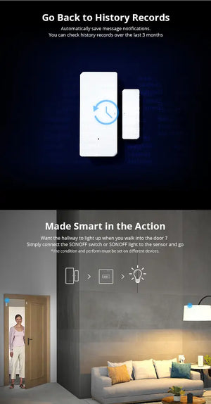 SONOFF DW2-RF 433MHz Wireless Door/Window Sensor, Smart Home Security Alarm, Works with eWeLink App, Door Opening Detector for Home Automation, No Hub Required, DIY Installation (White)