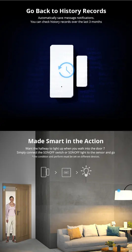 SONOFF DW2-RF 433MHz Wireless Door/Window Sensor, Smart Home Security Alarm, Works with eWeLink App, Door Opening Detector for Home Automation, No Hub Required, DIY Installation (White)