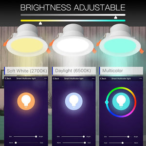 MOES WiFi Smart Downlight, 7W RGB Color Changing LED Recessed Light, Dimmable Round Spotlight, Works with Alexa & Google Home, 16 Million Colors, 2700K-6500K Tunable White, Voice & App Control