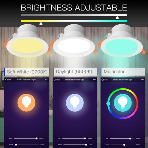 MOES WiFi Smart Downlight, 7W RGB Color Changing LED Recessed Light, Dimmable Round Spotlight, Works with Alexa & Google Home, 16 Million Colors, 2700K-6500K Tunable White, Voice & App Control