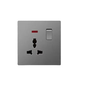 HG Marcos Grey 1 Gang 13A Single Socket - Luxury Wall Switch, Premium Matte Finish, Screwless Design, British Standard (BS 1363), Easy Installation