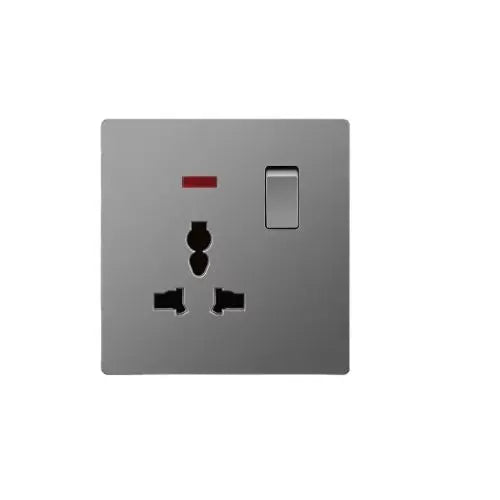 HG Marcos Grey 1 Gang 13A Single Socket - Luxury Wall Switch, Premium Matte Finish, Screwless Design, British Standard (BS 1363), Easy Installation