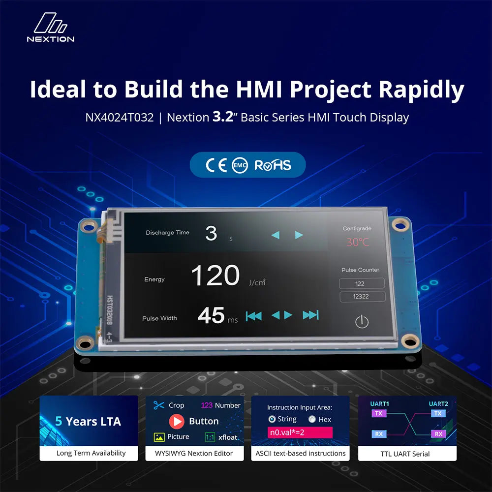 Nextion NX4024T032 3.2-inch HMI Touch Display – Basic Series TFT LCD Panel, 320x240 Resolution, UART Serial Communication, for Arduino/Raspberry Pi/ESP32, DIY Smart Home & Industrial Control