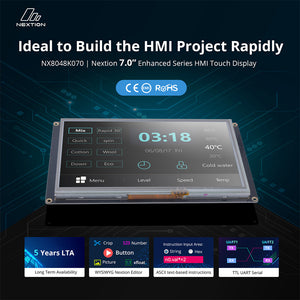 Nextion NX8048K070 7-inch HMI Touch Display - Enhanced Series 800x480 TFT LCD, Resistive Touch, UART Interface, STM32 MCU for Industrial Controls/Arduino/Raspberry Pi (No Enclosure)