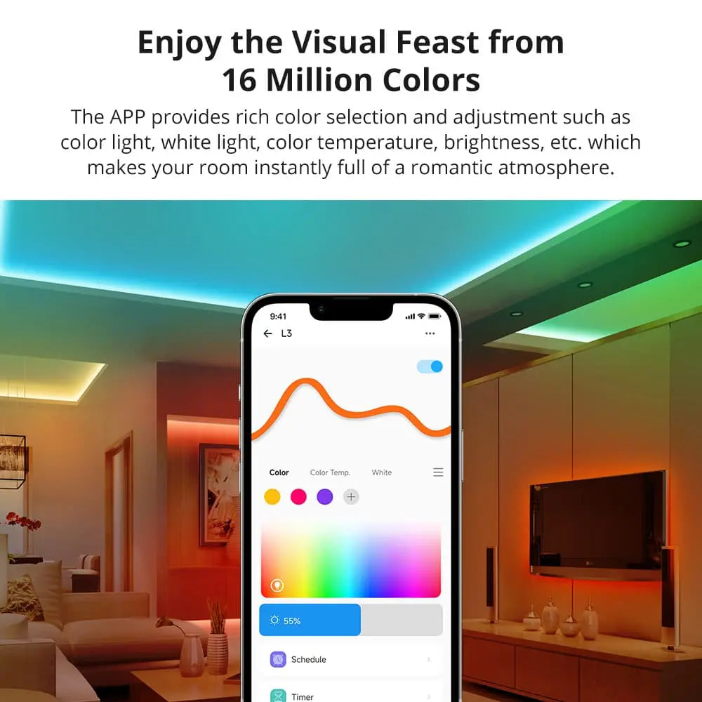 SONOFF L3 RGB Smart LED Strip Lights – 5M/16.4Ft, 16 Million Colors, WiFi & App Control, Works with Alexa & Google Home, Music Sync, DIY Mode, IP20 Non-Waterproof for Indoor Use