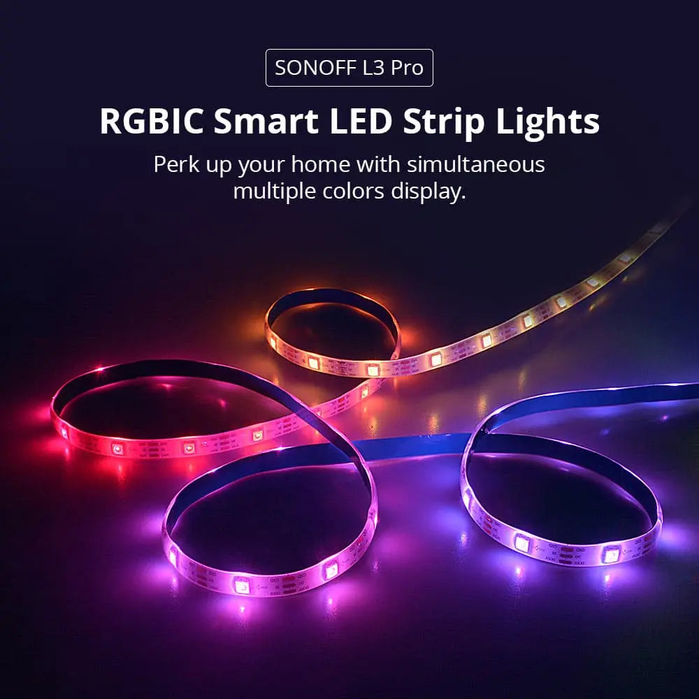 SONOFF L3 Pro RGBIC Smart LED Strip Lights 5M/16.4Ft - IP54 Waterproof, WiFi & Bluetooth Control, 16 Million Colors, Music Sync, Works with Alexa/Google Home, DIY Cutting