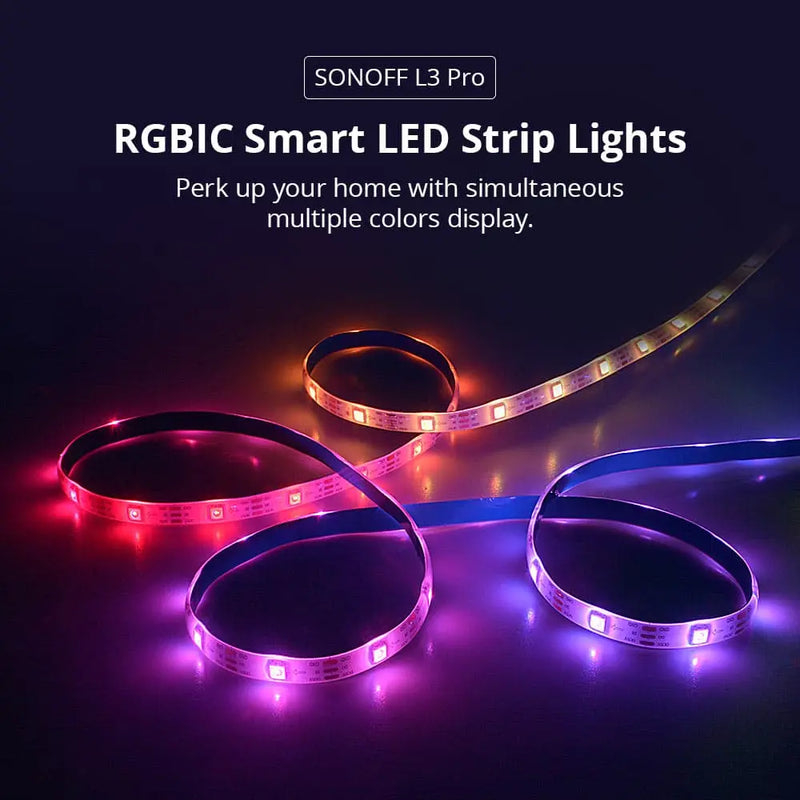 SONOFF L3 Pro RGBIC Smart LED Strip Lights 5M/16.4Ft - IP54 Waterproof, WiFi & Bluetooth Control, 16 Million Colors, Music Sync, Works with Alexa/Google Home, DIY Cutting