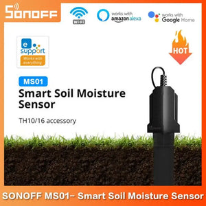 SONOFF MS01 Smart Soil Moisture Sensor with RJ9 Adapter - Plant Hygrometer for Indoor/Outdoor Use, Works with TH10/TH16 Smart Switch, Smart Home Gardening, Humidity Detection