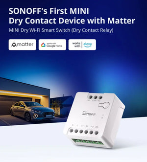 SONOFF MINI-D Dry Contact Smart Switch (Matter Compatible) - WiFi Relay for Garage Doors/Boilers/DC Motors, Works with Alexa & Google Home, AC/DC 12-240V Input