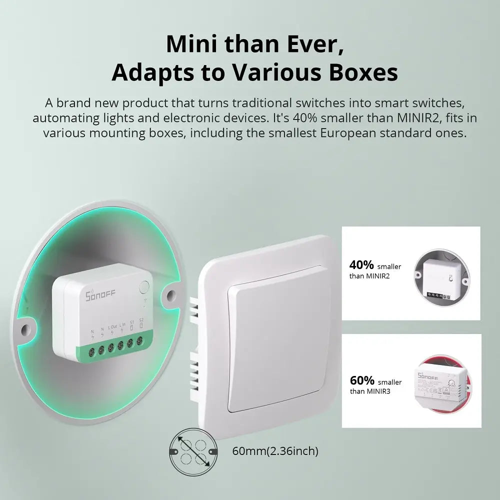 SONOFF MINIR4M MINI Extreme Smart Switch - WiFi & Matter Compatible Relay - Works with Alexa & Google Home - Ultra-Compact Smart Home Switch - Voice & App Control - 10A/250V Detachable Module