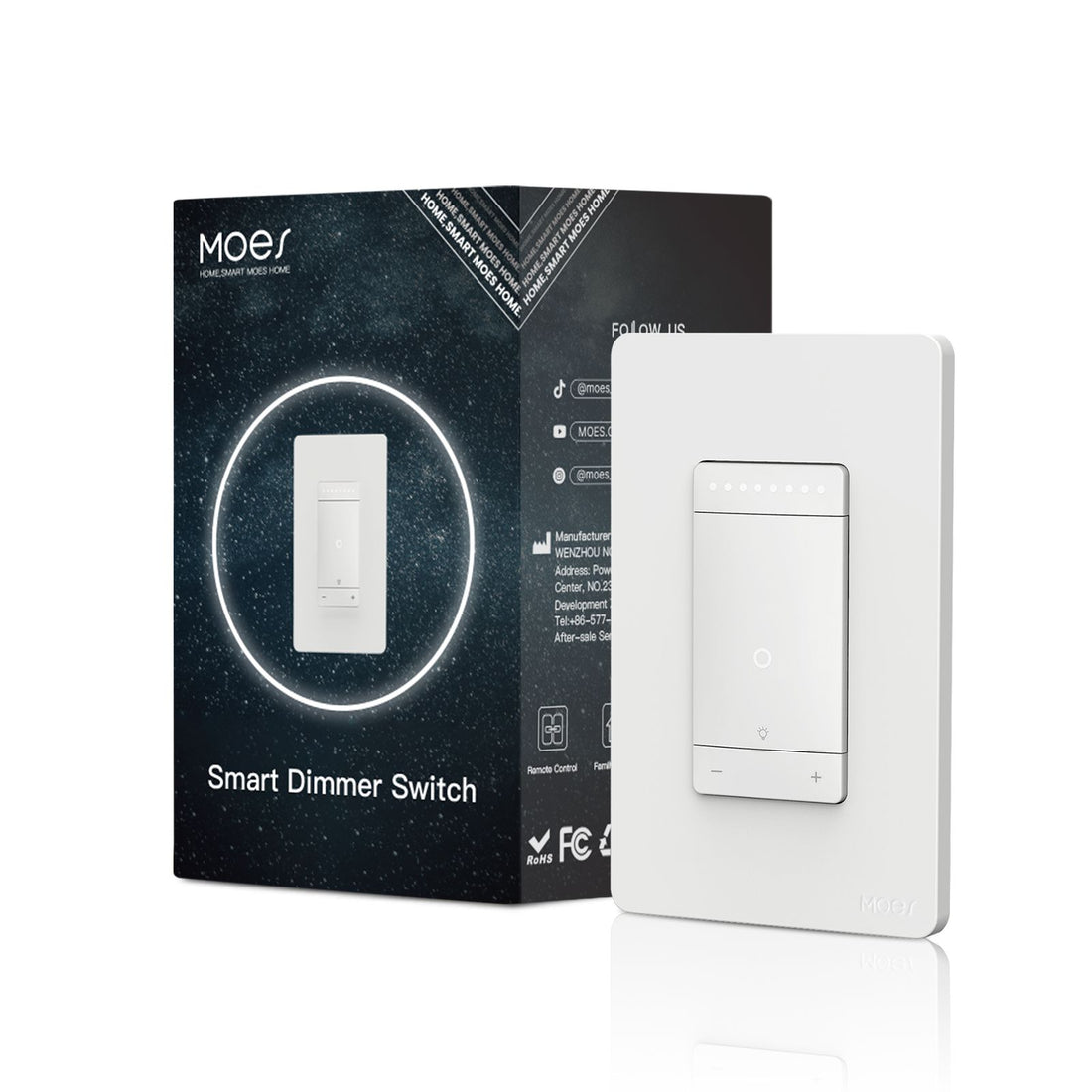 MOES Star Ring WiFi Smart Dimmer Switch - 3-Way Grounding Design, US Standard, Works with Alexa/Google Home, No Hub Required, App Control, Touch Panel (Neutral Wire Needed)