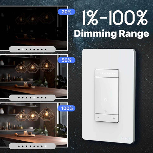 MOES WiFi Smart Dimmer Light Switch, Star Ring Design, 3-Way & Single Pole, Works with Alexa & Google Home, No Neutral Wire Required, Grounding Design, App & Voice Control, US Standard, White
